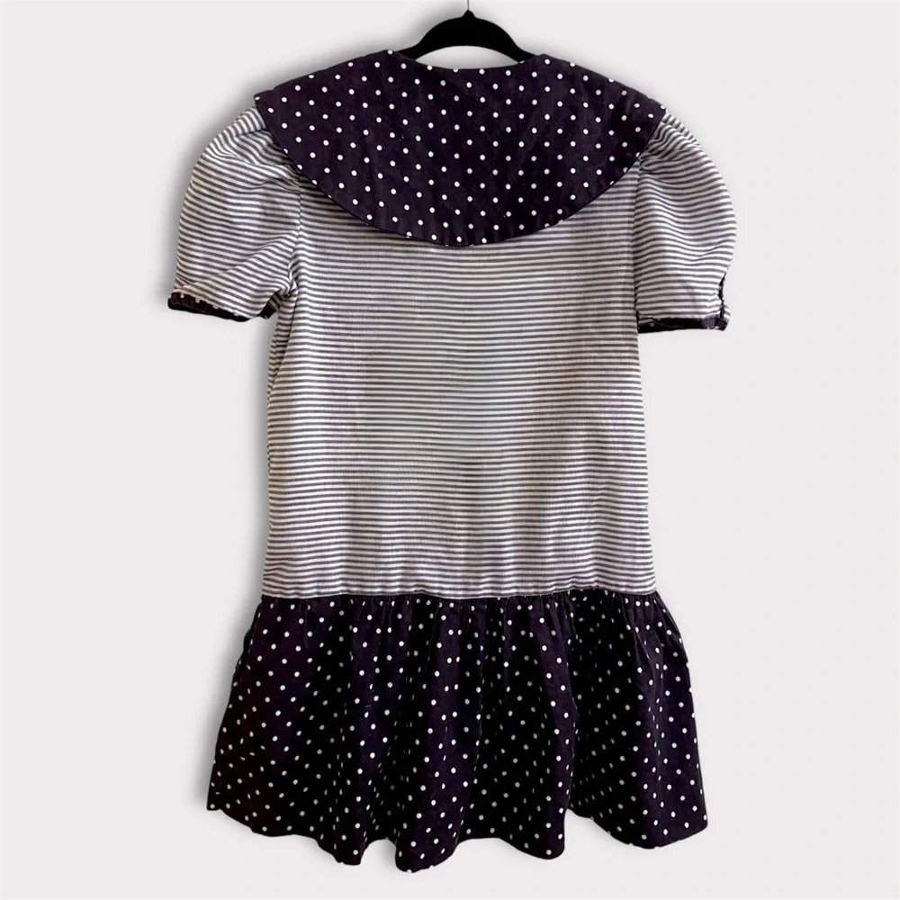 Vintage Youngland Girls Dress Sz 6 80s Polka Dot Collar Colorful Rainbow Buttons